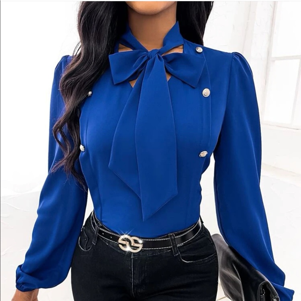 Solid neck tie blouse